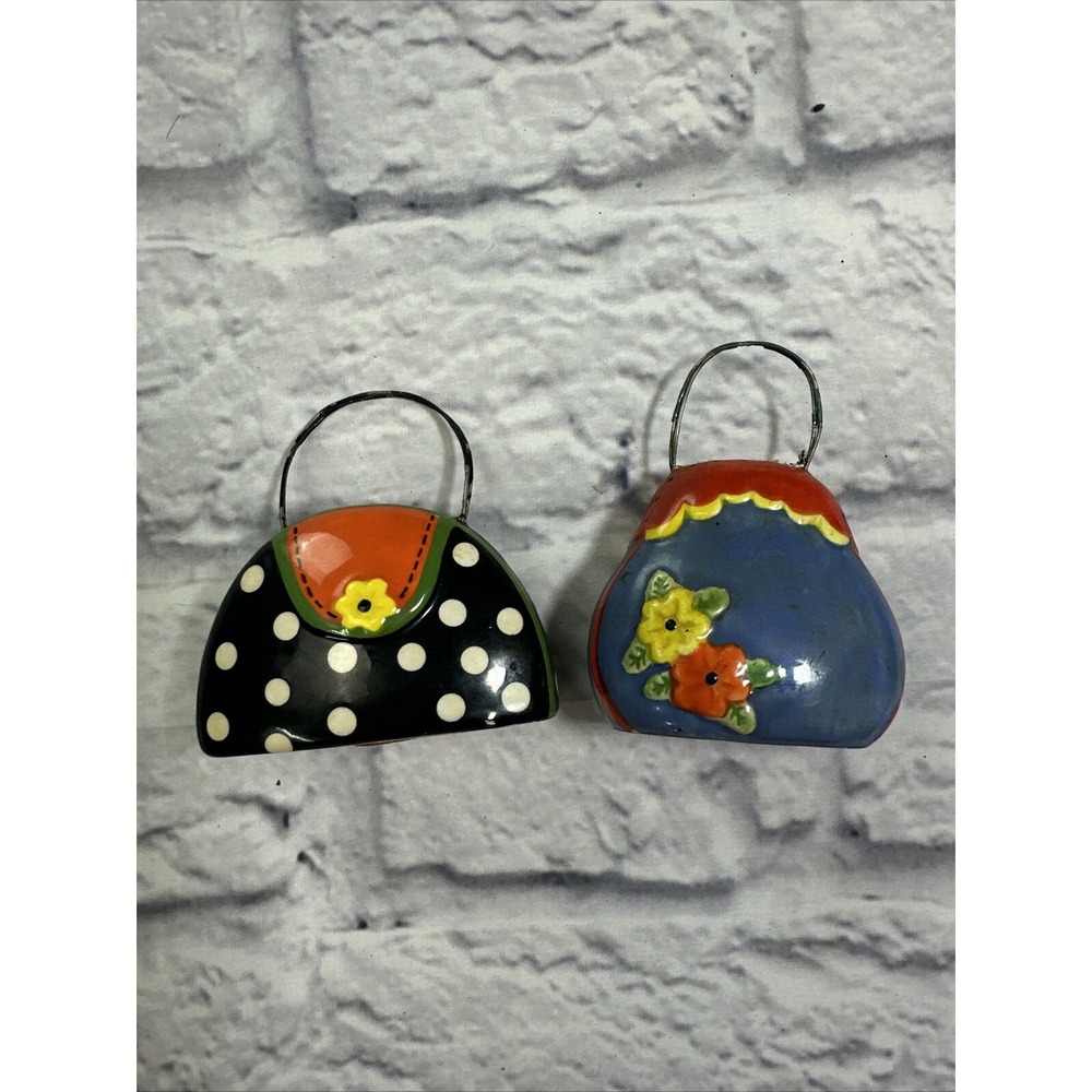 Handcrafted By SILVESTRI Salt & Pepper Shakers Purse W Stoppers Carol Eldridge